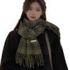 Autumn Winter Women's Retro Green Plaid Scarf Versatile Stylish High-End Warm Shawl Neck Warmer Korean Style