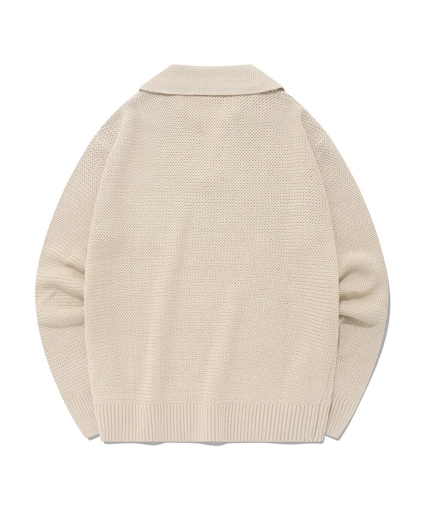 FALLETT V-Neck Collared Knit Light Beige