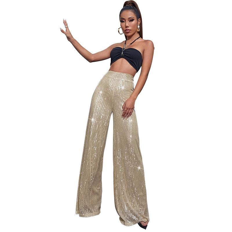 Women's New High Grade Solid Color Pendant Sequin Casual Wide Leg Pants