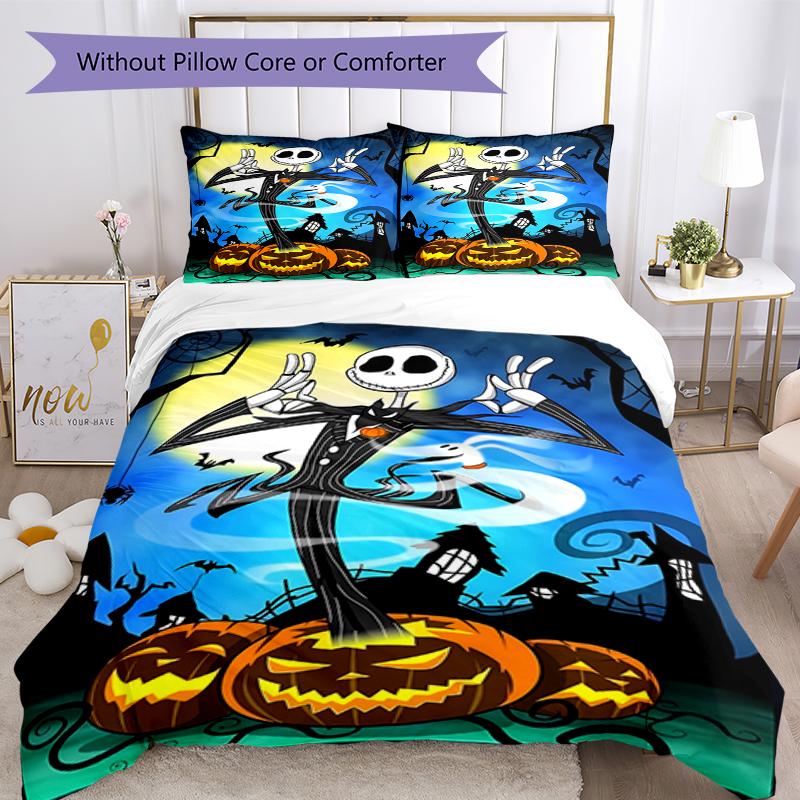 3pcs The Nightmare Before Christmas Bedding Set Duvet Cover Closure Includes 1 Duvet Cover & 2 Pillowcases, Soft and Comfortable for All Seasons.