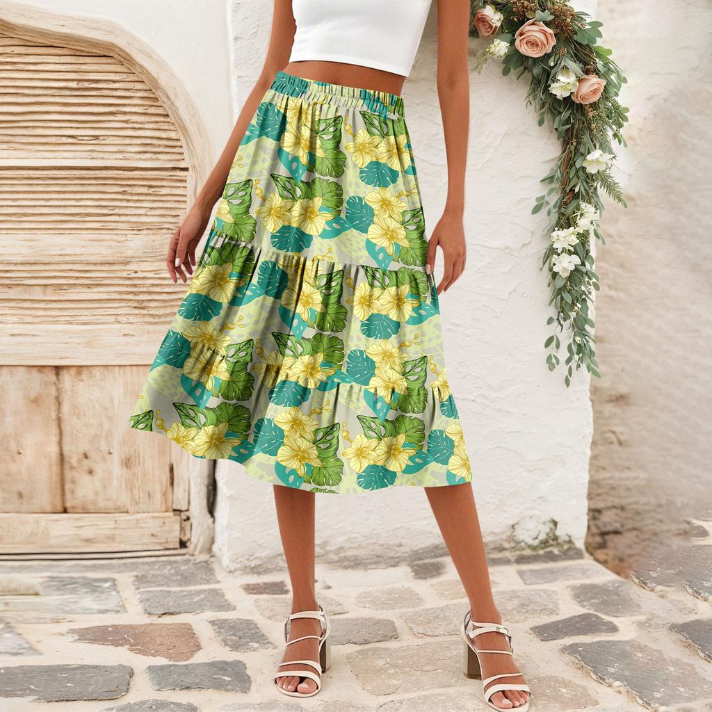 Женская повседневная юбка А-силуэта с высокой талией, юбка в полоску с принтом в горошек и карманами