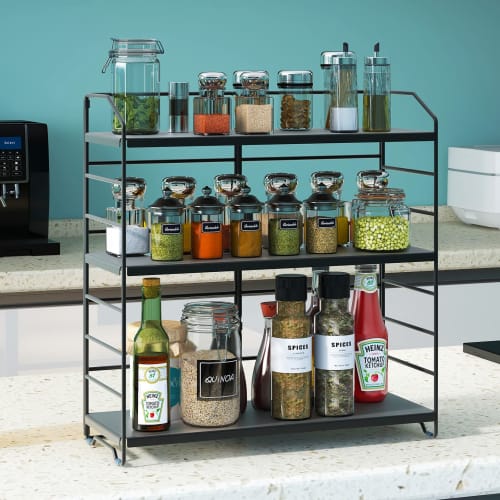 RCHYFEED Adjustable 3-Tier Spice Storage Rack, Height Adjustable, Large Capacity, Easy Assembly