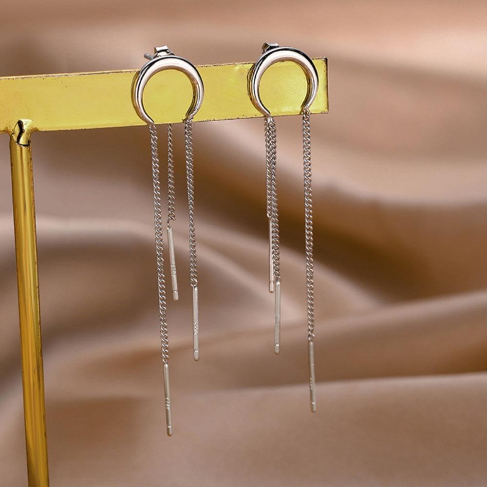 Серебристые серьги-цепочки в форме луны и полумесяца для женщин, длинные серьги с кисточками, висящие сзади, два украшения для ушей