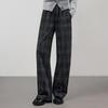 Women's Plaid Wide-Leg Elastic Waist Trousers