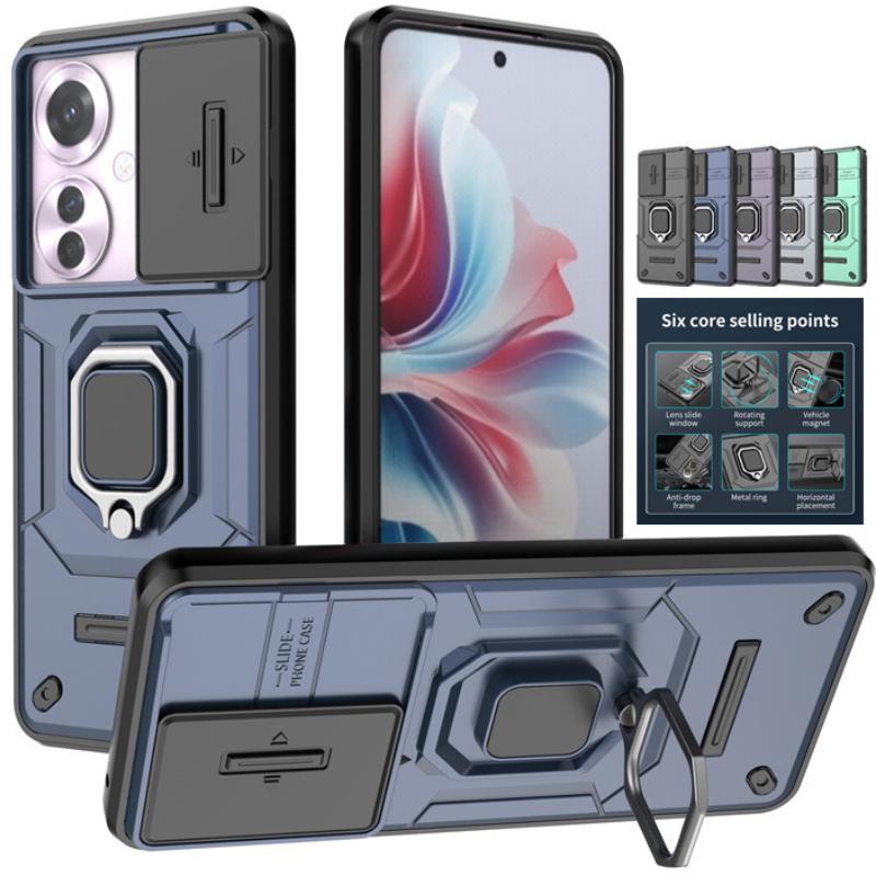 Чехол-броня для камеры со слайд-объективом для OPPO Reno 12 Pro 11F 5G A60 4G, защитное кольцо, магнитный держатель, чехол, чехол Fundas Capa