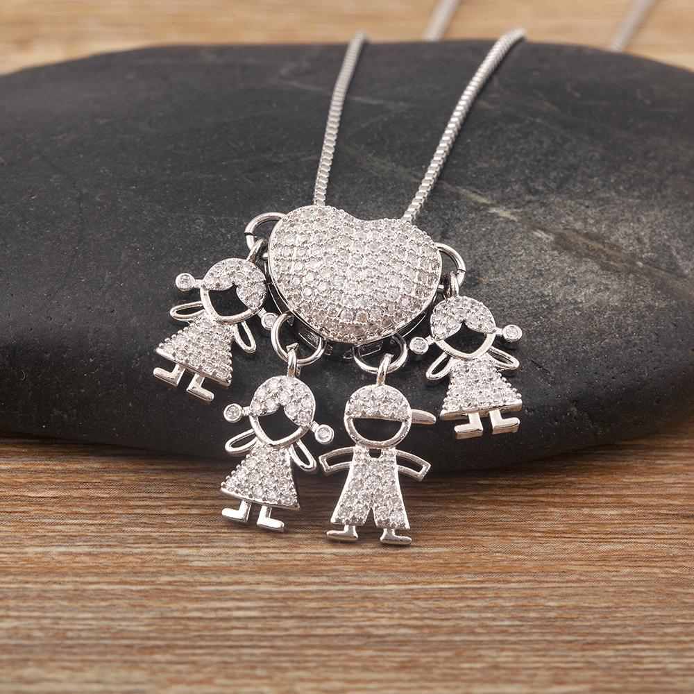 Nidin Hot Sale Classic Son/Daughter Sparkling Zircon Charm Pendant Necklace For Women Boys and Girls Clavicle Chain Jewelry Gift