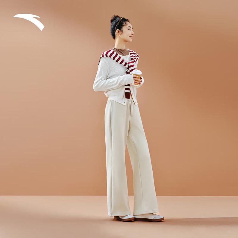 Anta Women's Fleece-Lined Straight Wide-Leg High-Waist Casual Pants