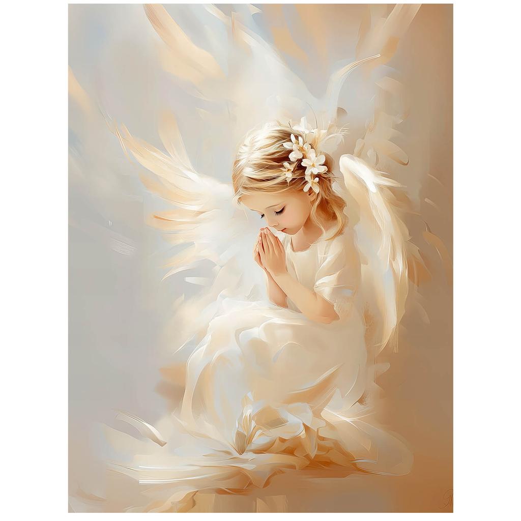 Angel In Flowers Angel In Flowers, 70X100 Cm, Wooden Frame Light Oak, Matte Paper 230 Gsm