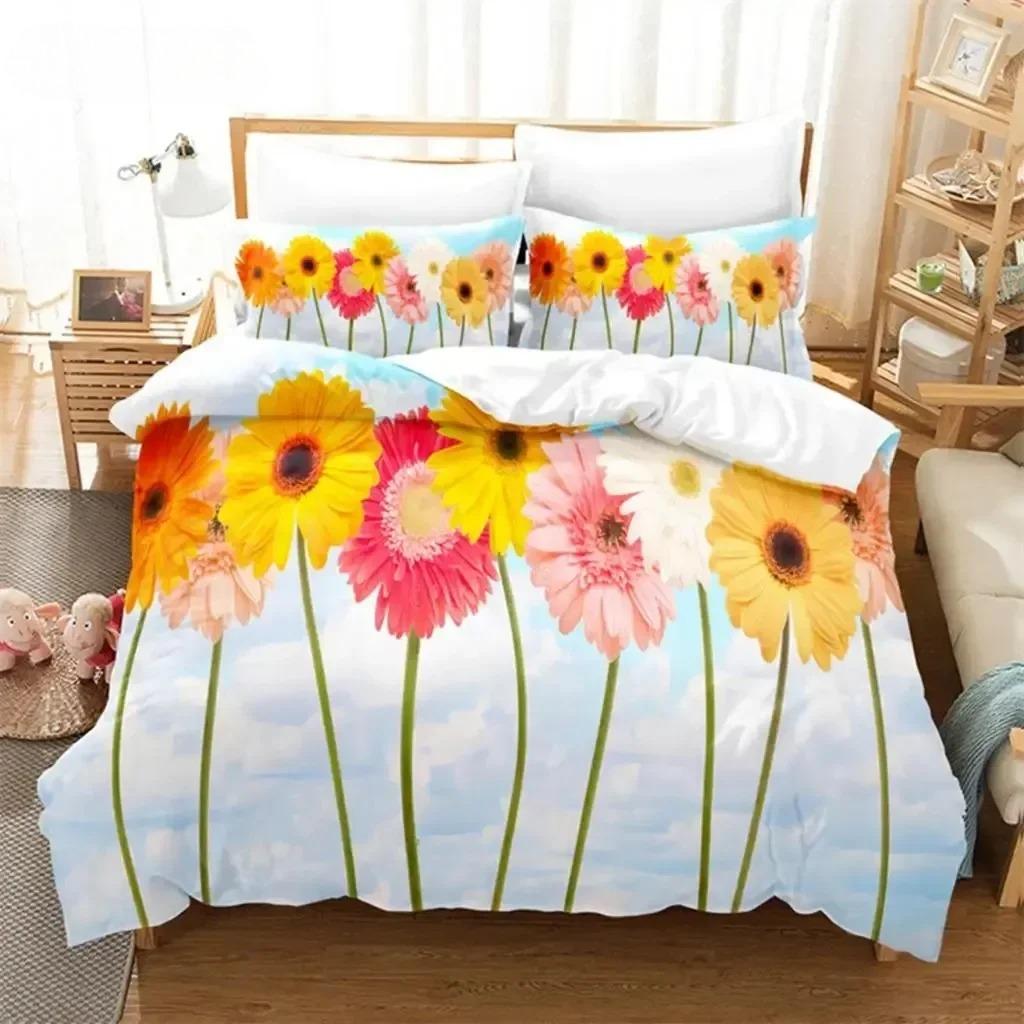 Комплект постельного белья Daisy Queen Flowers Комплект пододеяльника Постельное белье Цифровая печать Постельное белье размера кинг Комплект пододеяльника Комплекты постельного белья