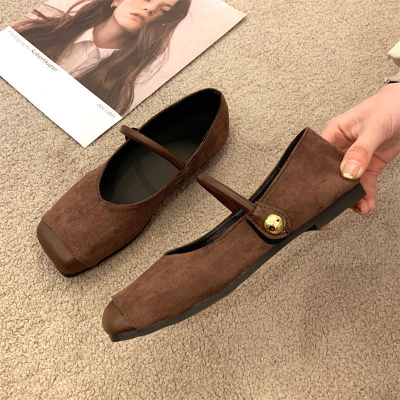 Fashion French Square Toe Mary Jane Shoes Women's Summer Low Heel Single Shoes Fashion Retro Loafers Women's Flat Bottomed Ballet Shoes