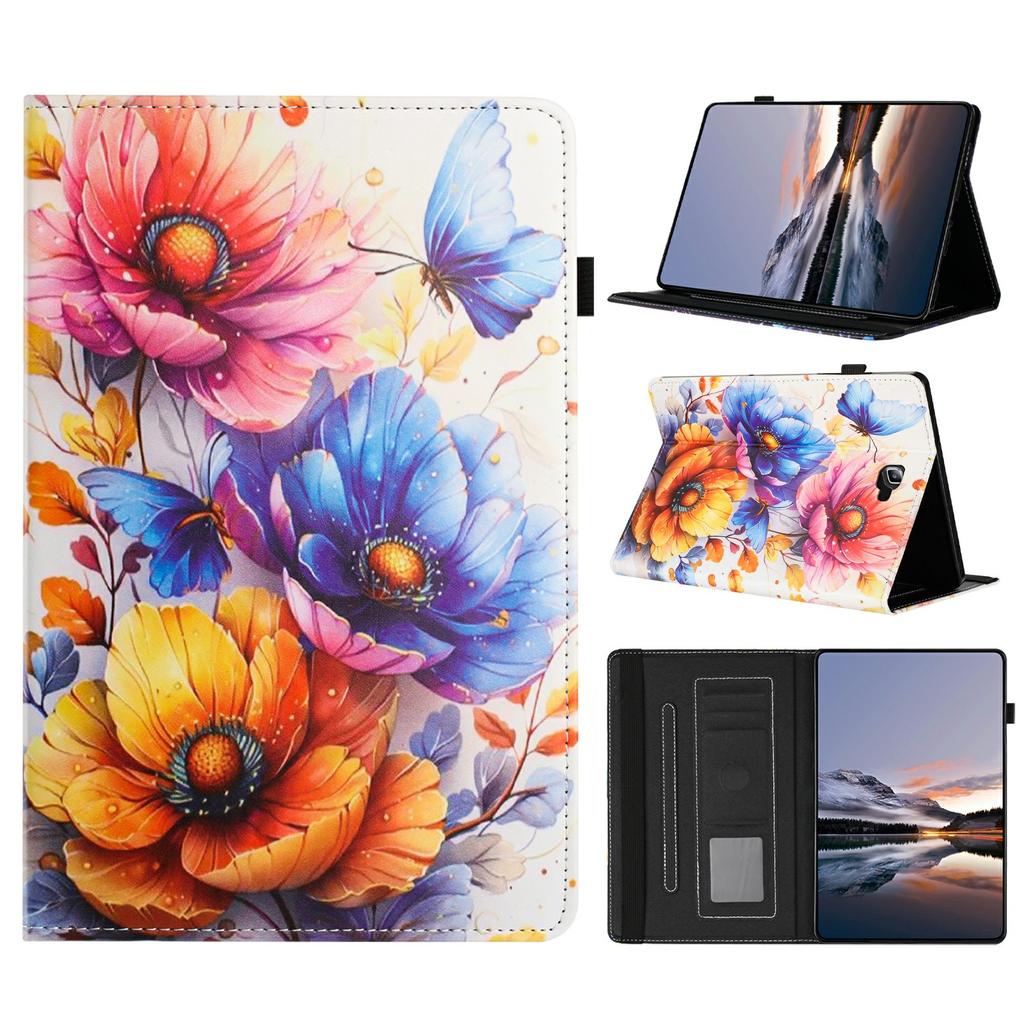 Litchi Grain Painting Leather Case for Samsung Galaxy Tab A 10.1 (2016) T580 T585 Card Slot Tablet Cover with Auto Wake/Sleep