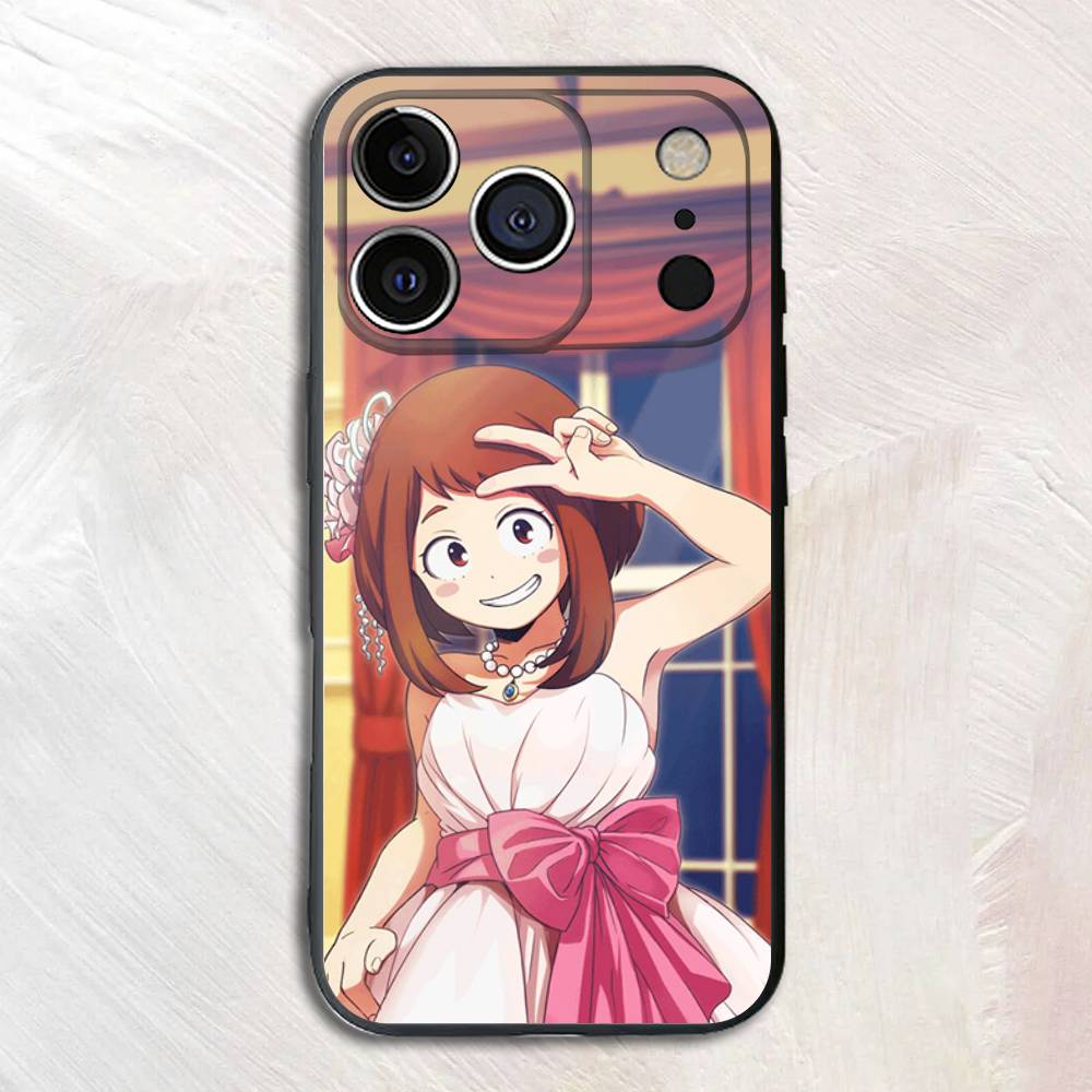 Аниме Фигурка O-Очако U-Урарака Черный Чехол для Телефона Для iPhone 17,16,15,14,13,12,13,11 Pro Max Plus mini Силиконовый Мягкий Задний Чехол