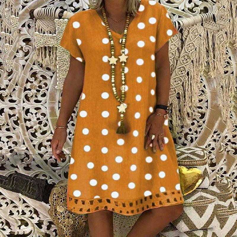 2026 Cross-border Spring and Summer New Amazon European and American Women's Dress Fashion Polka Dot Short Sleeve V-Neck Printed Medium Dress