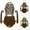 Girls Prehistoric Style Costume Leopard Print Patchwork Metallic Gloss Mock Neck Mesh Dress Oversleeves Cave Girl Outfit
