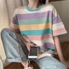 Summer Oversized Young Girl T-shirts Harajuku Simple Rainbow Stripes Y2k Tops Women Casual Short Sleeve T Shirt Sports Top Korean Clothes