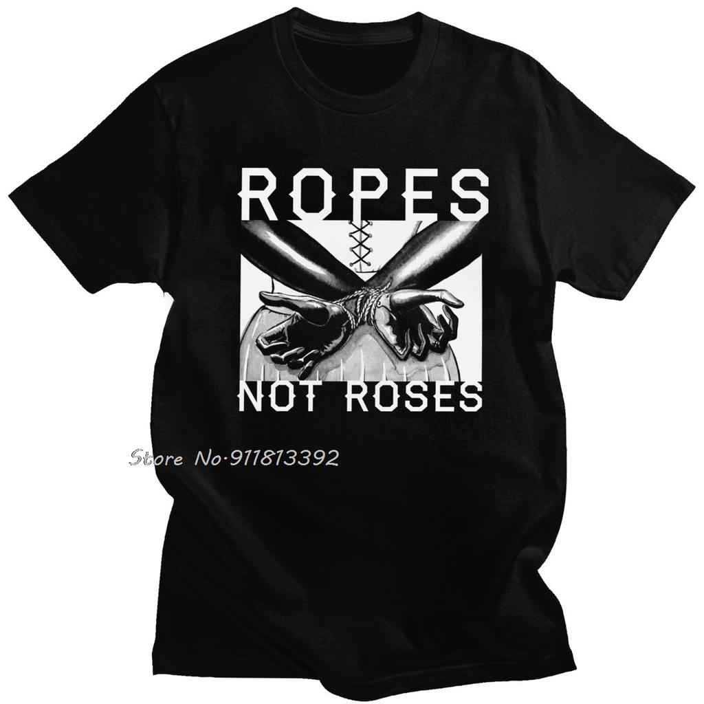 Мужская футболка Ropes Not Roses Clench Shibari Мужская хлопковая футболка Подчиненный Рабская игра Сексуальная футболка для сабмиссива Оверсайз Уличная одежда