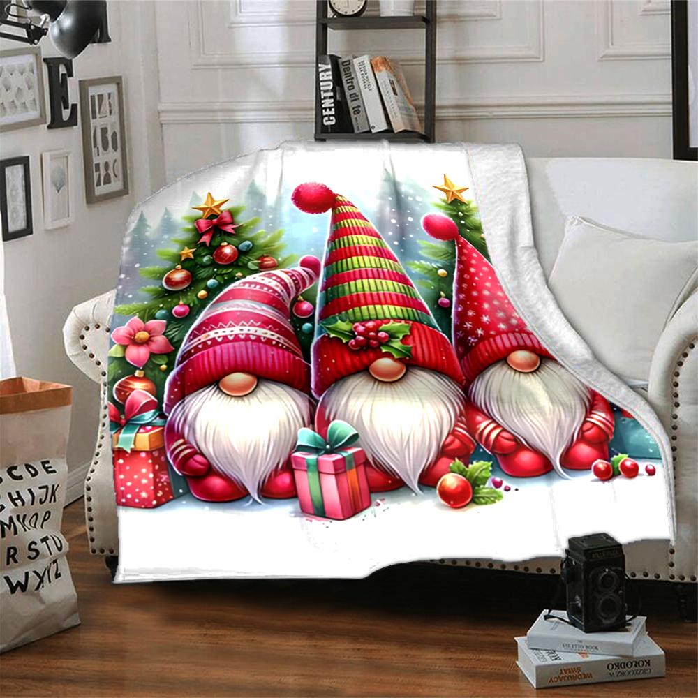 1Pc Christmas Gnome Celebration Blanket Soft Throw Blanket For Home Bedroom Bed Sofa Travel Office Solid Christmas Blanket