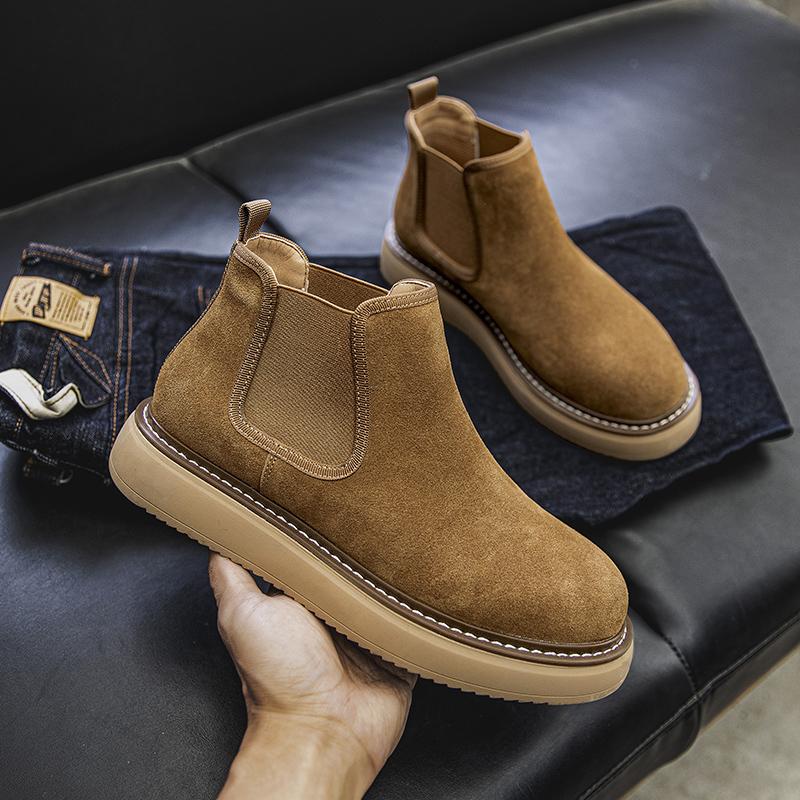 Men's Retro Suede Leather New Arrival Chelsea Boots Men Fashion Ankle Boot Mens Casual British Style Short Boots High-Top Shoes
