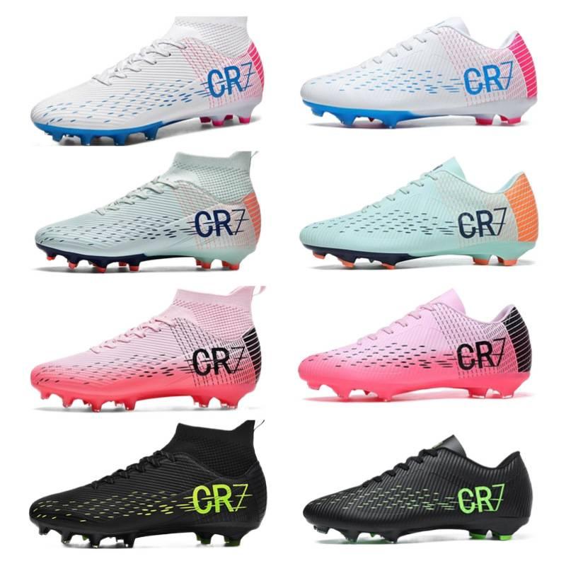 CR7 высокие футбольные бутсы TF сломанные ногти искусственный газон AG шипы кожаные ступни мальчики и девочки студенты тренировочная обувь