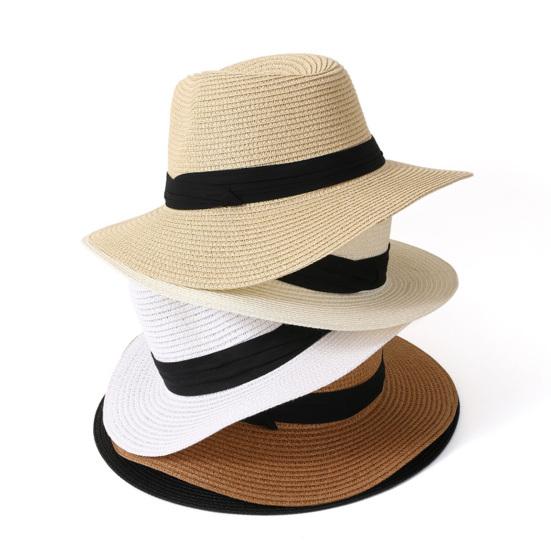 Beach Straw Hat Solid Color Wide Brim Sunshade Anti-UV Breathable Foldable Color Matching Summer Vacation Sun Cap Unisex Travel Hat