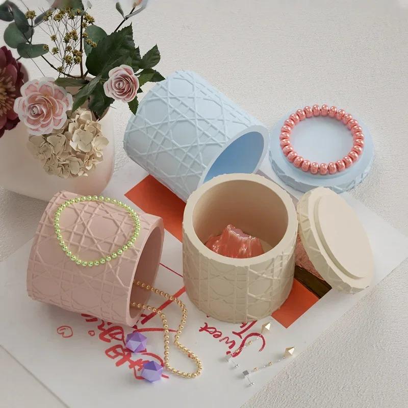 DIY форма для чашки свечи Керамическая форма для цветочных горшков с узором из ротанга Коробки для хранения с крышками Силиконовые формы Банки Бутылки Гипсовая форма