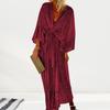 Deep V-Neck Batwing Sleeve Lace Up Flowy Hem Autumn Dress Women Sequins Elegant Holiday Cardigan Long Dress Female Clothing