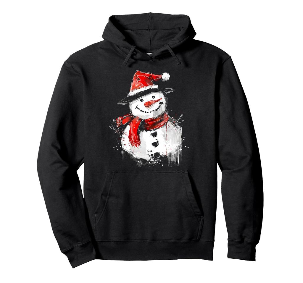 Snowman Christmas Motif Illustration Family Snowman Hoodie X-Mas