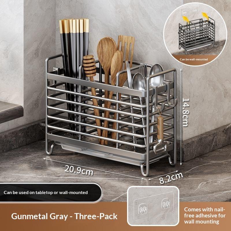No-Drill Kitchen Cutlery Holder Wall Mounted Stainless Steel Space-Saving Sturdy Utensil Organizer for Apartment Rental