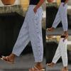 Women's Summer High Waisted Pants Casual Trouser Slacks With Pockets Stripe Printed Trousers