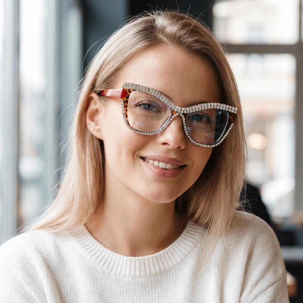 INS Rhinestone Glasses Fashion Lightweight Anti-Blue Light Glasses Handmade Luxury Large Frame Eyewear Outdoor Activities