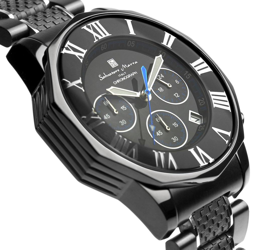 Watch Chronograph Water Resistant To 10 ATM Business Formal Italian Brand Limited Model SM15104 X [Salvatore Mara] Men's (Black Blue) [Item]