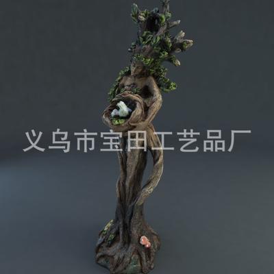 Лесная муза, держащая птицу, статуэтка эльфа на дереве, украшение, декор для двора, украшение для дома