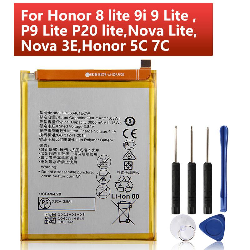 Перезаряжаемая литиевая батарея для Huawei Honor 8 lite 9i 9 Lite P9 Lite Nova Lite Nova 3E GT3 Y6 prime 2018 HB366481ECW Аккумулятор для телефона 3000 мАч
