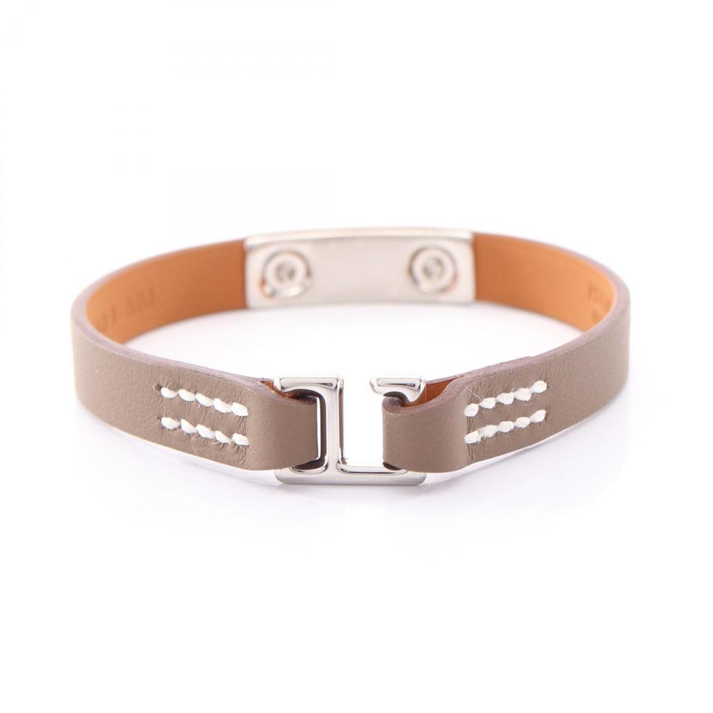 Used HERMES Rival Mini Etoupe Grey Bracelet M2009 Vaux Swift leather Stainless Steel Vaux Swift leather Gray Silver