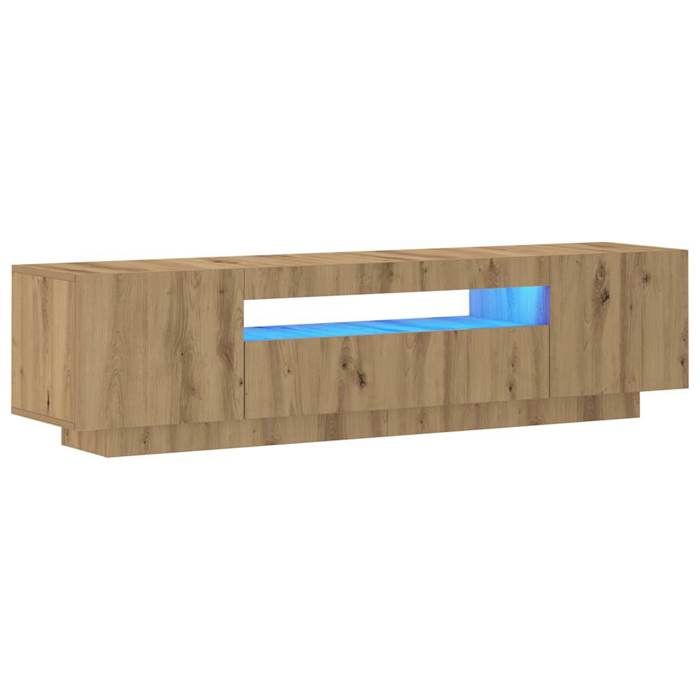 VidaXL Meuble TV avec lumières LED chêne artisanal bois d'ingénierie, support TV, meuble multimédia, console TV, meuble 856360