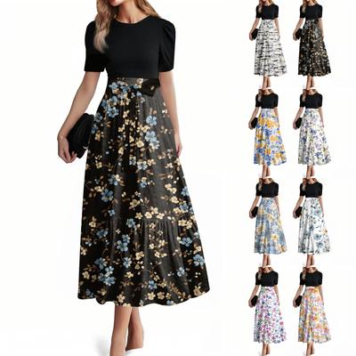 Женское модное повседневное платье с коротким рукавом и круглым вырезом, элегантное, темпераментное