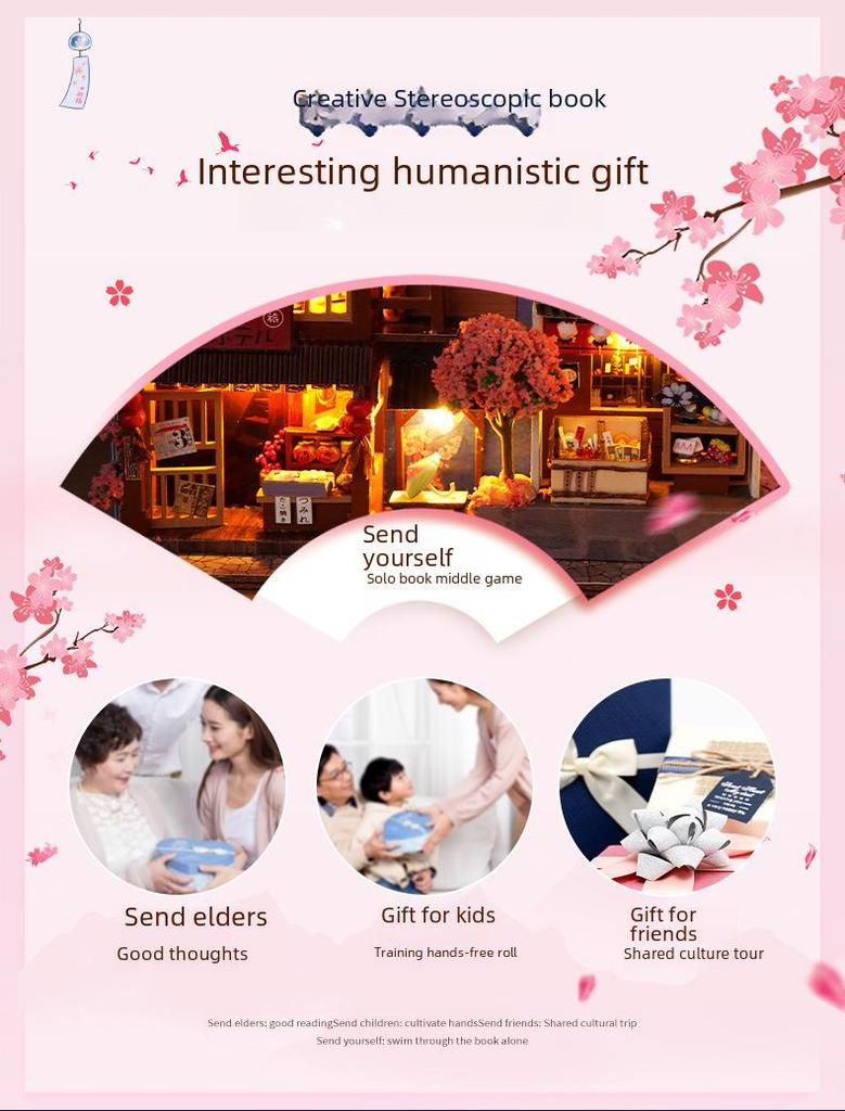 Tianyu Handmade Japanese House Model, TC25: DIY Creative Book Stand Gift for New Year or Tanabata