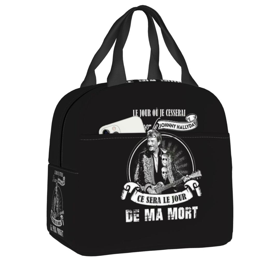 Custom Johnny Hallyday French Rock Singer Insulated Lunch Bag for Outdoor Picnic Resuable Cooler Thermal Bento Box Women Kids
