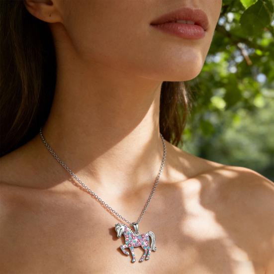 Ожерелье с подвеской в виде лошади со стразами, красочные искусственные драгоценные камни, ожерелье с лошадью, милая сверкающая подвеска в виде лошади, подарок для женщин, девушек, ковбойки