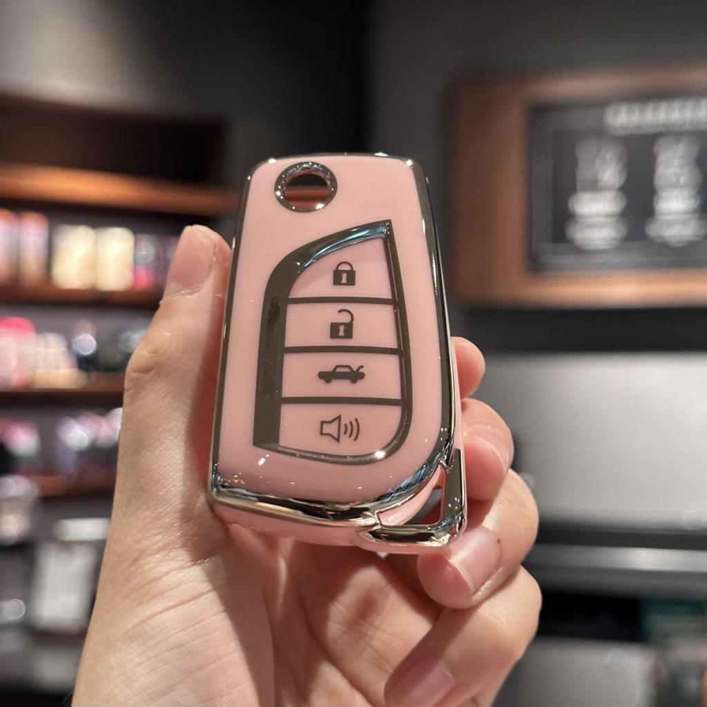 Key Fob Cover with Bling Lanyard for Toyota Fortuner Tundra Camry RAV4 Highlander Corolla Smart Key Flip Key Case Protector