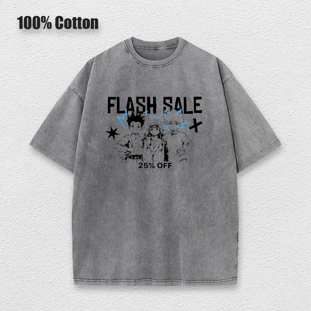 Punk Anime Hunter x Hunter Washed T-shirts Mens Cotton Clothing Graphic Manga Harajuku Tees Unisex Summer Top Male Streetwear