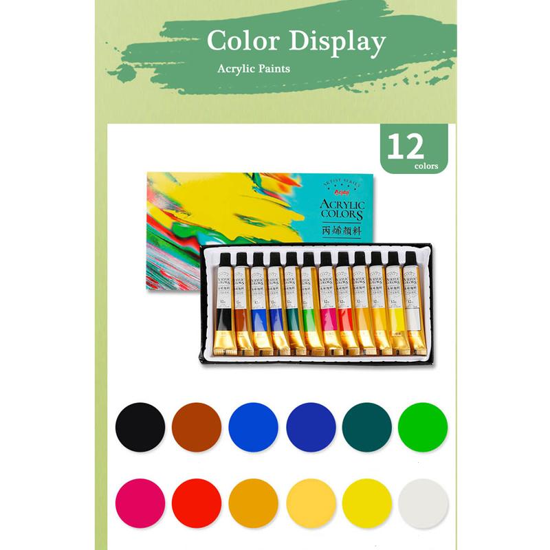 Acrylic Paints 12/18/24 Colors Professional Brush Set 12ml Tubes Artist Drawing Painting Pigment Hand Painted Wall Paint DIY