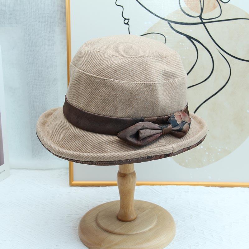 Middle-aged and elderly hat female autumn and winter old lady grandma foreign style cloth hat casual warm bucket hat mother old man basin hat