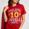 Basic Top Shiny Glitter Text Balloon Graphic Ten Double Digits Birthday Gift For Girls Party Wear Comfort Short Sleeve Tops