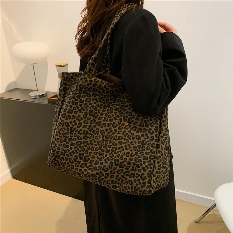 Vintage Leopard Shoulder Bag Women's Canvas Bag Large Capacity Tote Bag