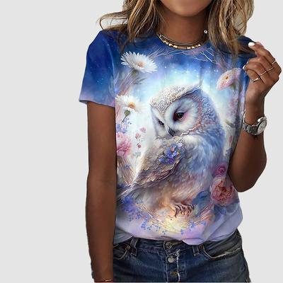 Женская летняя футболка, футболка с короткими рукавами с принтом совы, повседневный топ с принтом