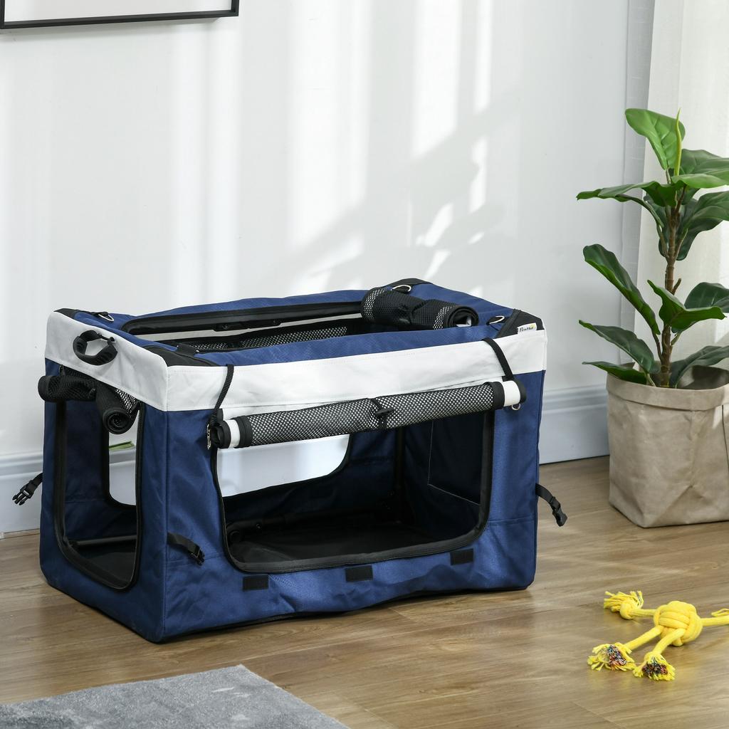 Dog Buggy Pet Buggy Dog Stroller, Foldable, Removable Basket, 81 x 58 x 97.5 cm, Black + Blue + White