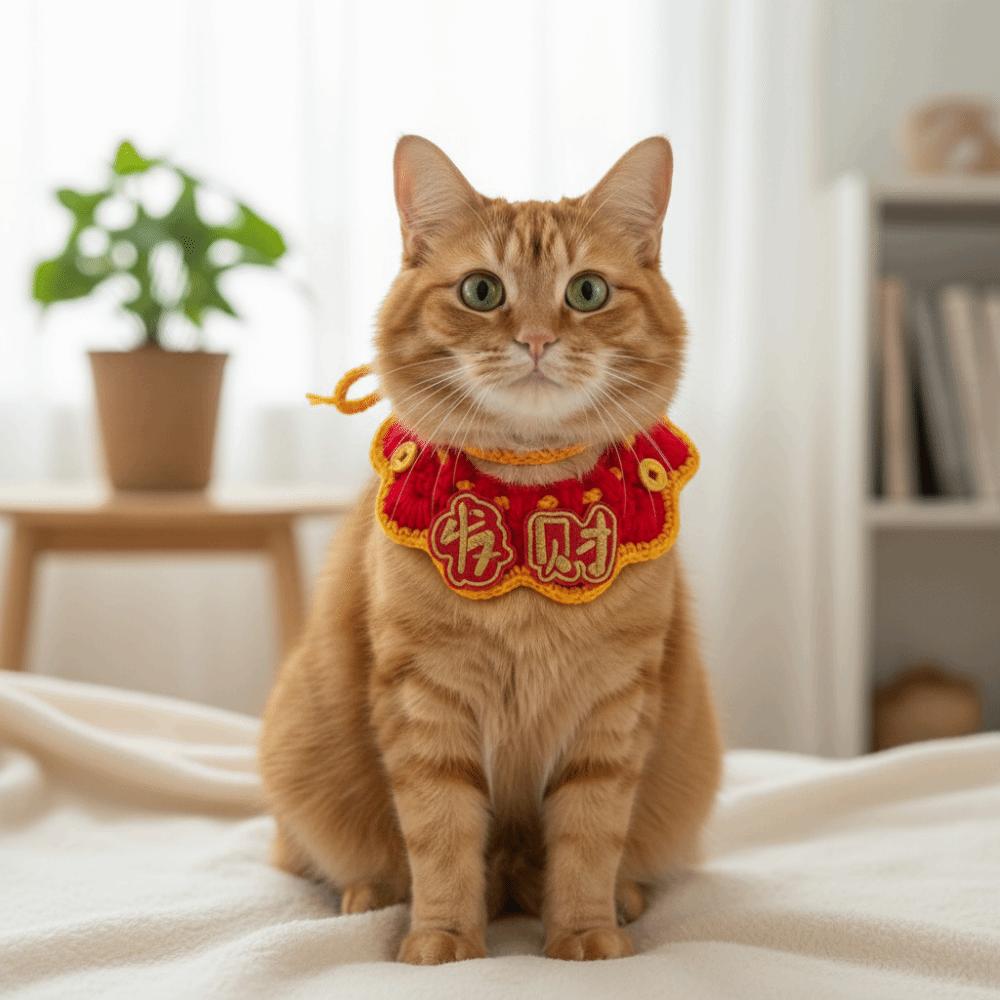 Handmade Cat Knitted Scarf Cartoon Puppy Collar Festive Gifts Chinese Style Pet Scarf Winter