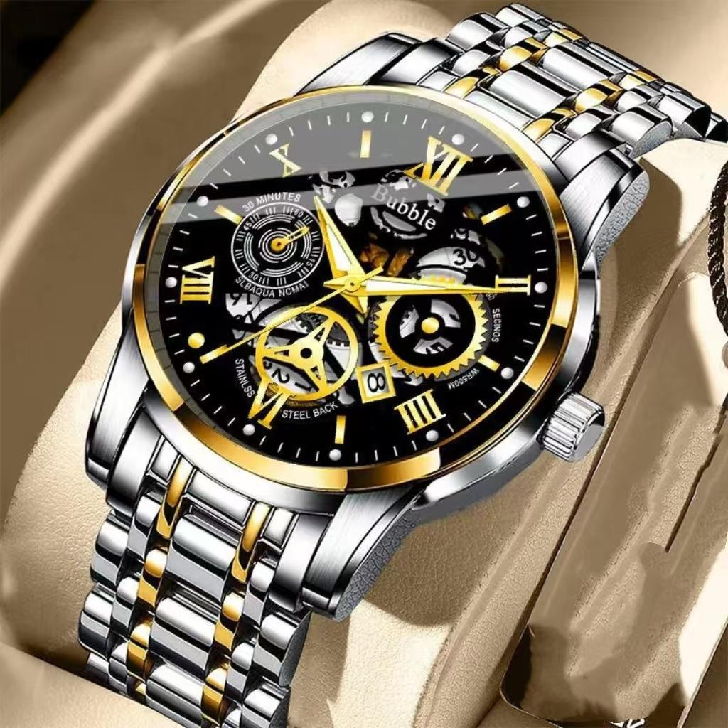 Men's watch classic fashion ultra-thin luminous double calendar steel belt quartz watch