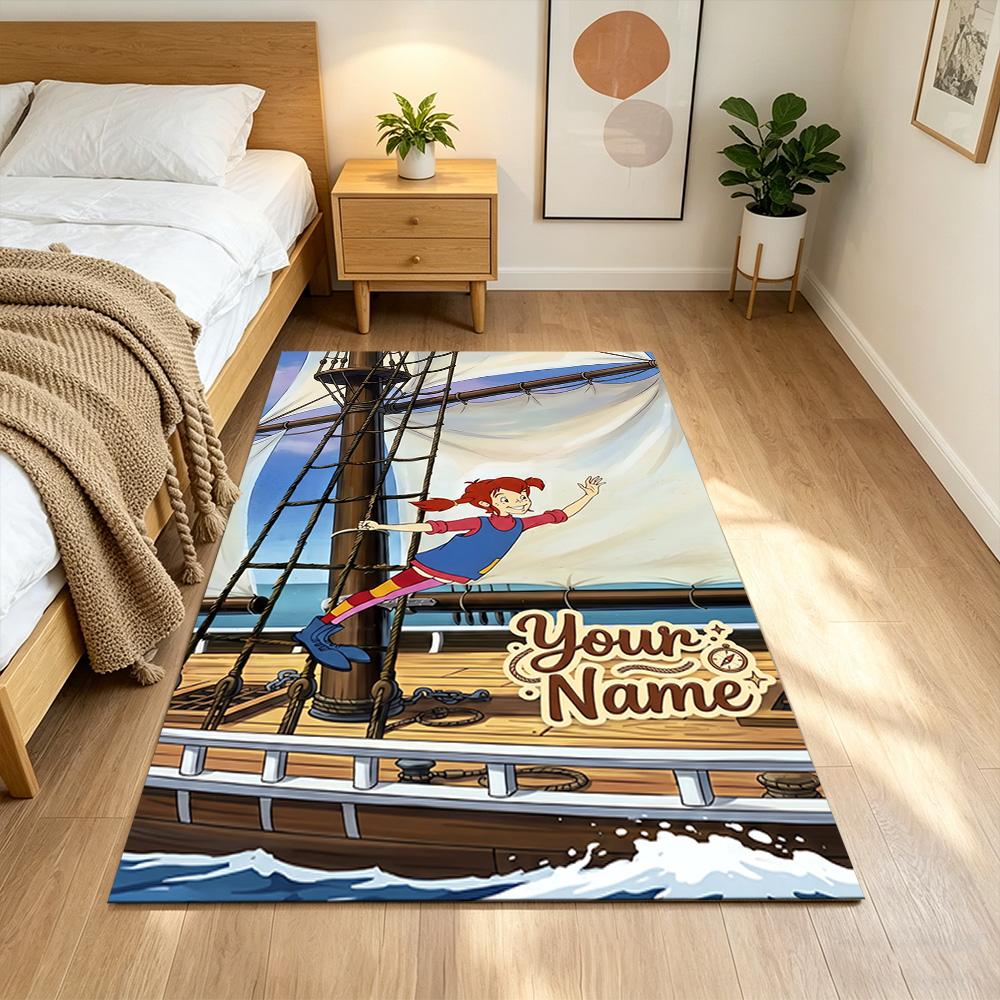 Pippi Customize Your Name Floor Mat Perfect for Foyer Balcony Playrooms Game Room Antislip Carpet Anime Office Decor Perfect Gift for Friends & Family